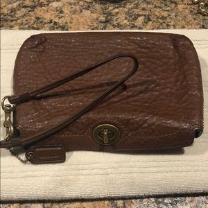 Coach Brown Pebbled Leather Wristlet